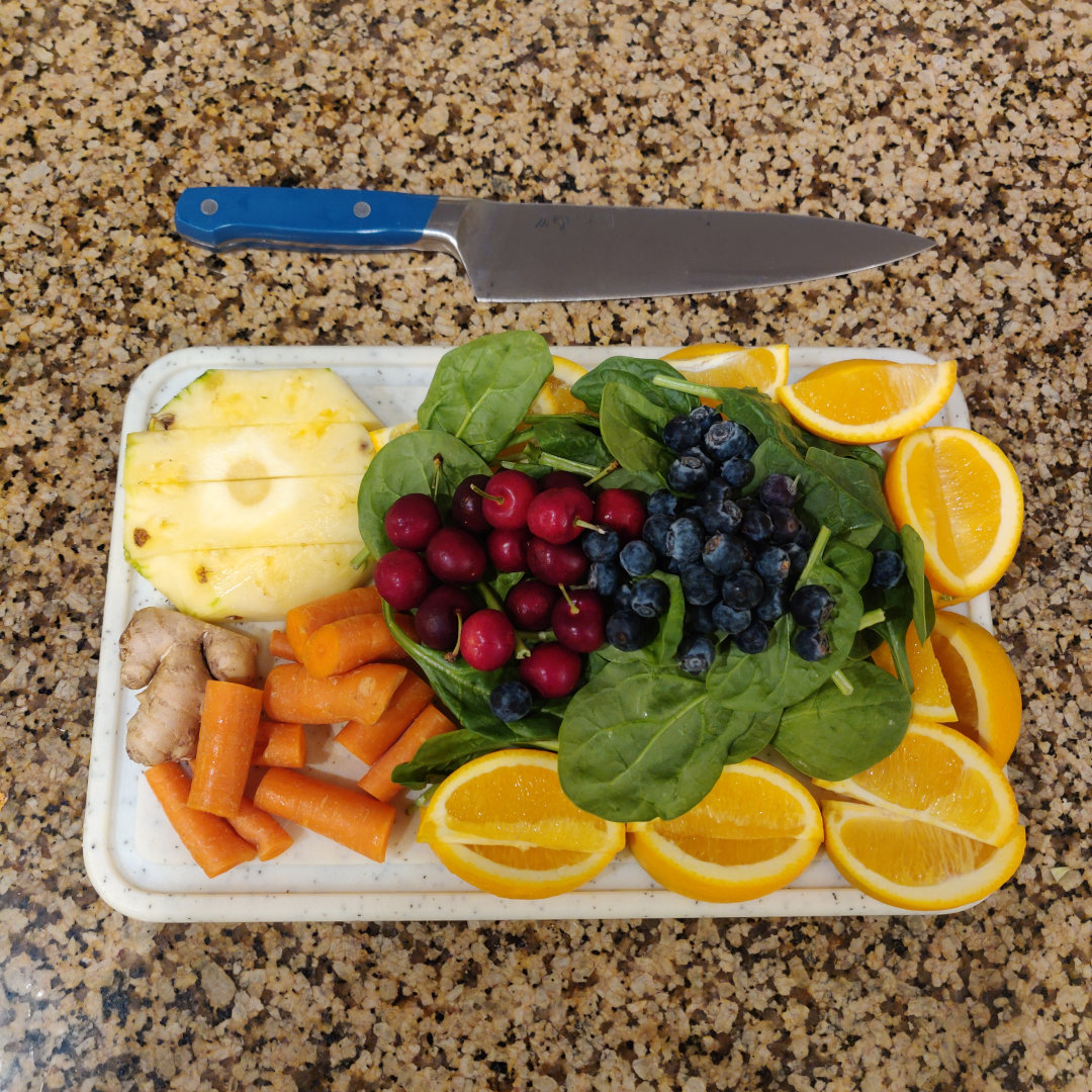 Pineapple Ginger Orange Carrot Blueberry Cherry Spinach Juice